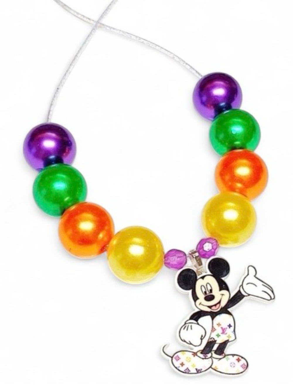Disney Mickey Mouse Rainbow Beaded Necklace Adjustable Girls Women Handmade